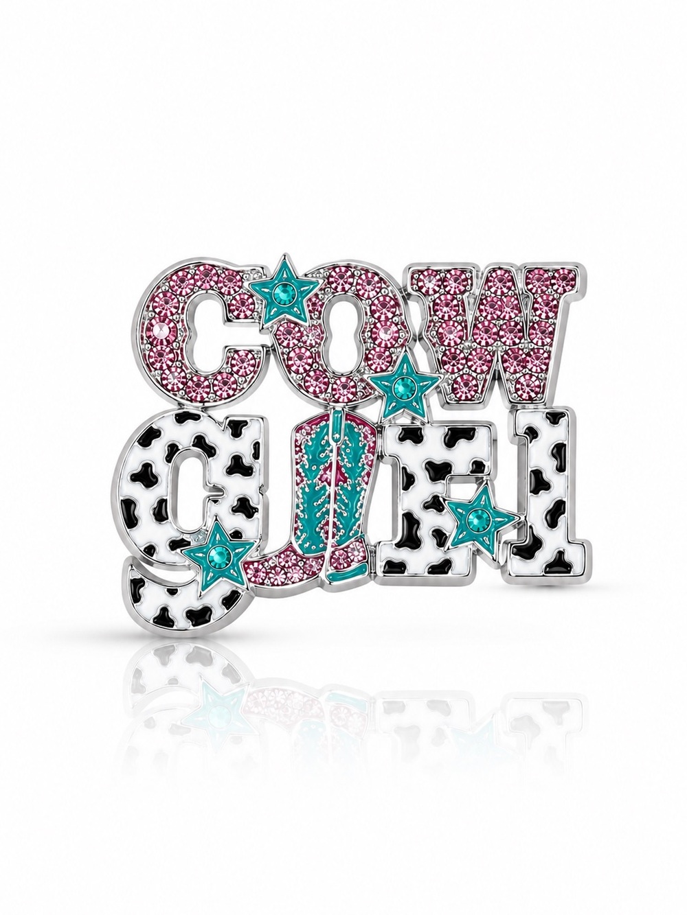 Cowgirl Pin Brooch in Pink, Turquoise, Black & White with Crystals